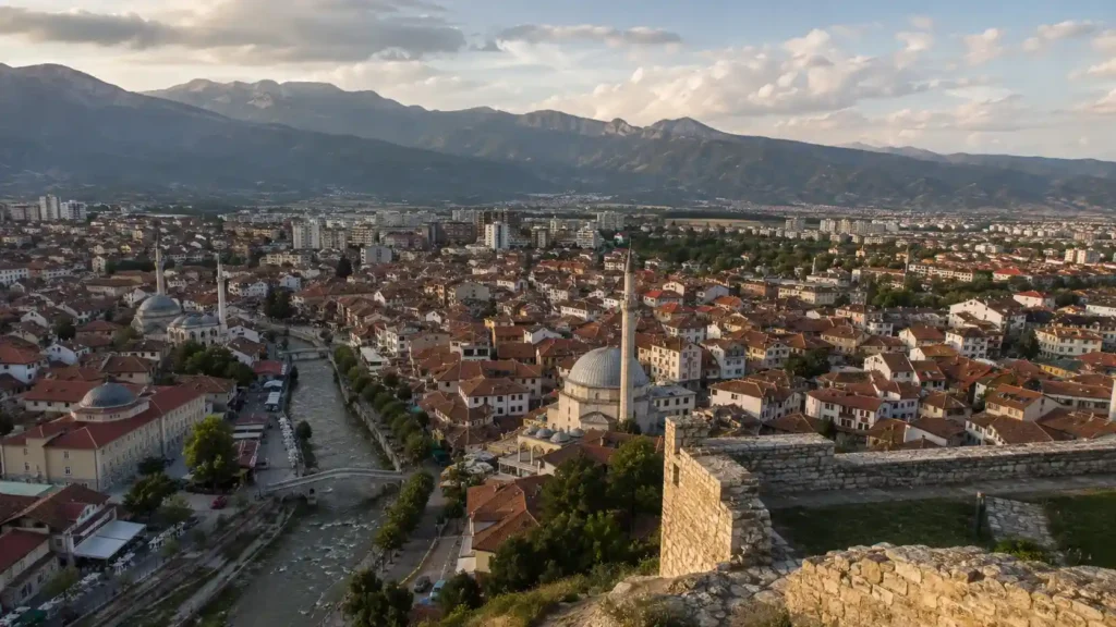 Prizren Kosovo Old Town with fortress and mountains
