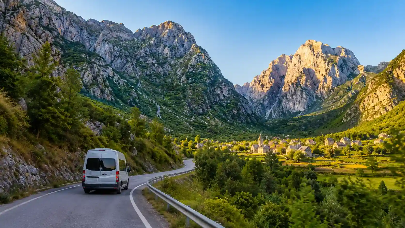 Shkoder to Theth mountain road in the Albanian Alps with a scenic minibus journey