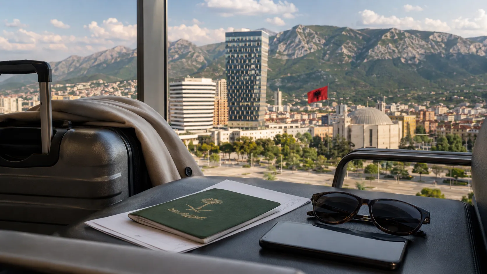 Saudi travel documents with Albania scenery for a 2026 trip