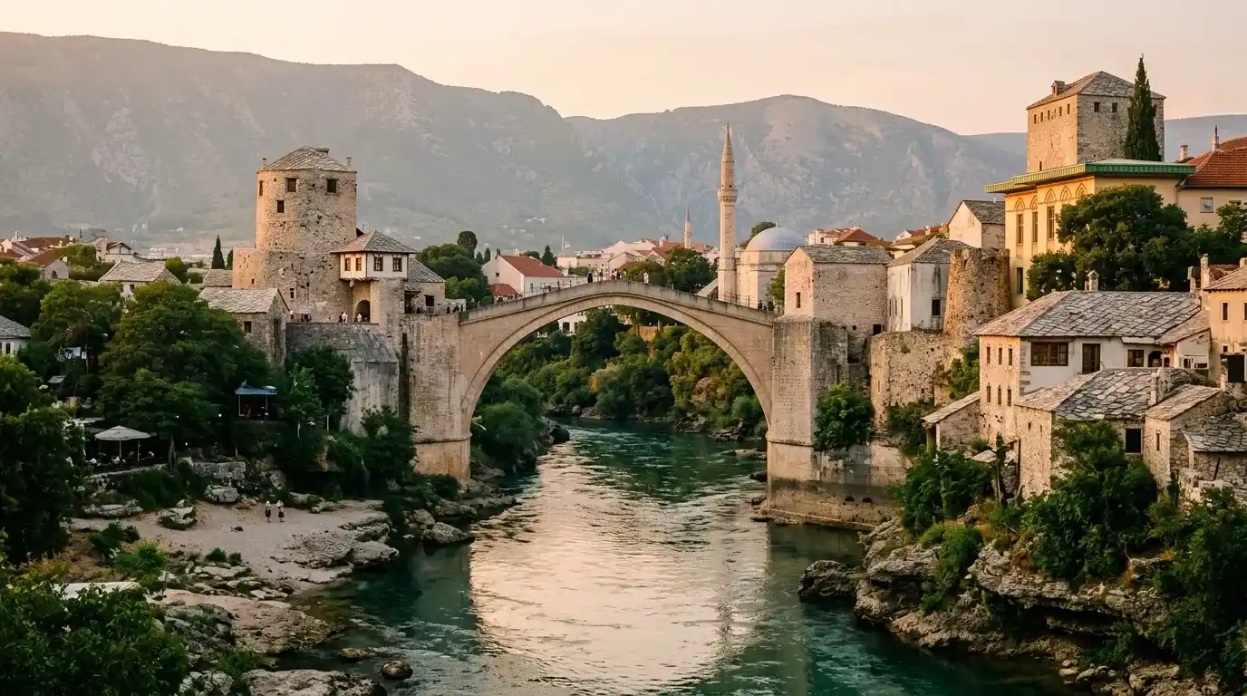 Stari Most stone bridge over the Neretva River in Mostar, a highlight of a 7-day Bosnia and Herzegovina itinerary
